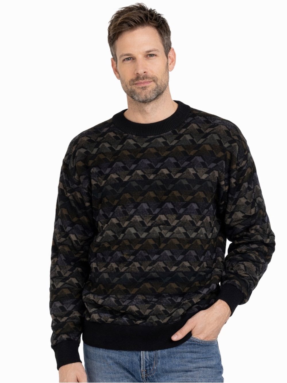 Oscar de la Renta Textured Crewneck Sweater Black Multi Tone L Vintage